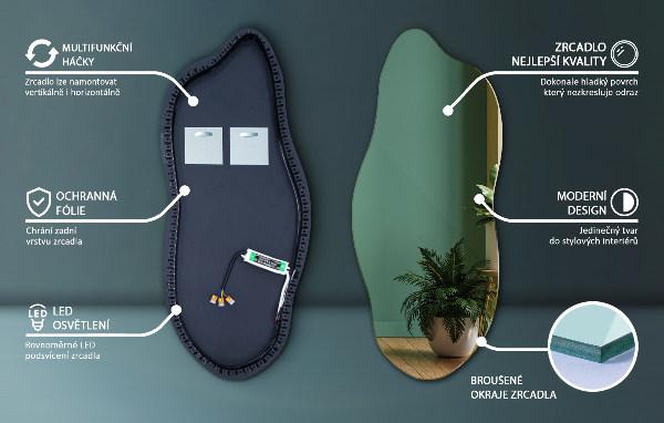 Ledes szimmetria nélküli tükör 35x80 cm