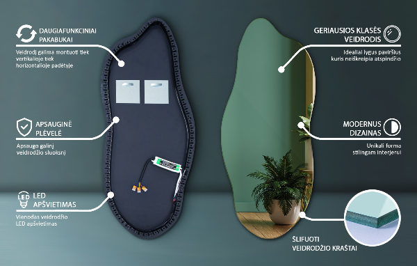 Ledes szimmetria nélküli tükör 35x80 cm