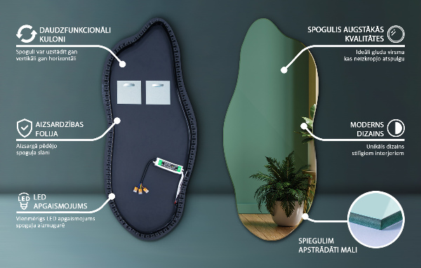 Ledes szimmetria nélküli tükör 40x90 cm