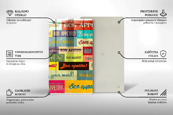 Üveg vágódeszka Feliratok Jó étvágyat nyelvek