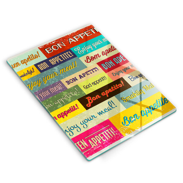 Üveg vágódeszka Feliratok Jó étvágyat nyelvek