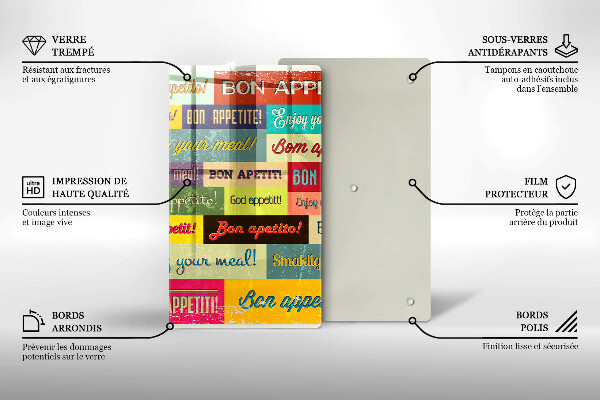 Üveg vágódeszka Feliratok Jó étvágyat nyelvek