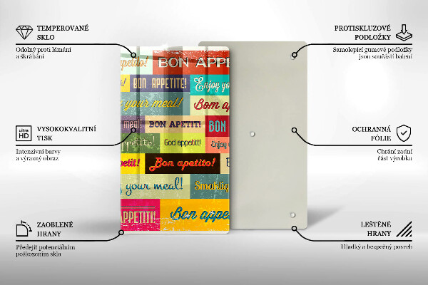 Üveg vágódeszka Feliratok Jó étvágyat nyelvek