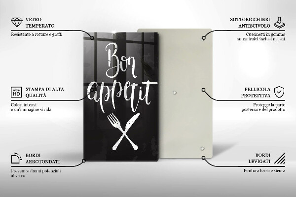 Üveg vágódeszka Bon appetit felirattal
