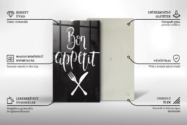 Üveg vágódeszka Bon appetit felirattal