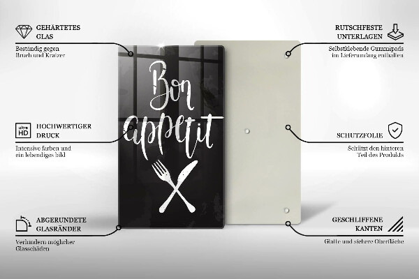 Üveg vágódeszka Bon appetit felirattal