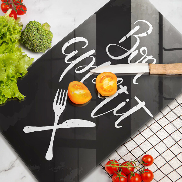 Üveg vágódeszka Bon appetit felirattal