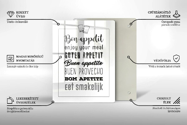 Üveg vágódeszka Konyhai felirat mondván