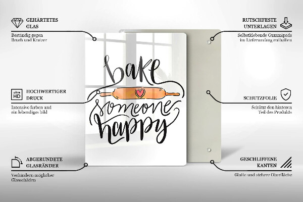 Üveg vágódeszka Bake someone happy
