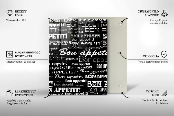 Üveg vágódeszka Konyhai feliratok Bon appetit