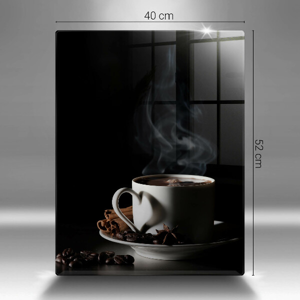 Üveg vágódeszka Egy csésze forró kávé