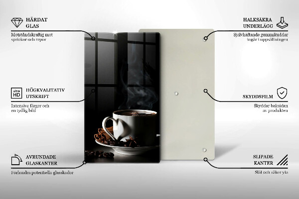 Üveg vágódeszka Egy csésze forró kávé