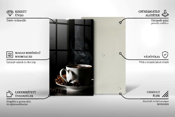 Üveg vágódeszka Egy csésze forró kávé