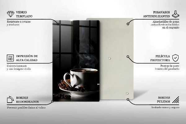 Üveg vágódeszka Egy csésze forró kávé