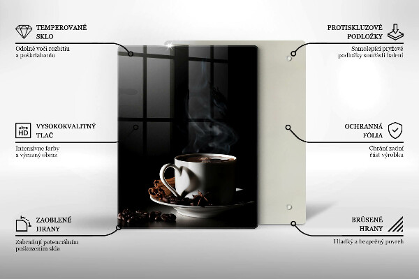 Üveg vágódeszka Egy csésze forró kávé