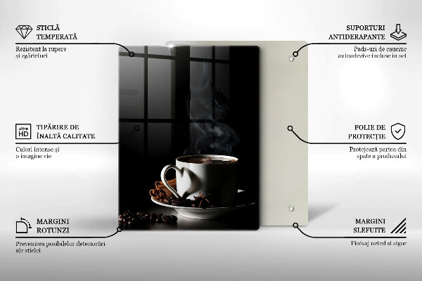 Üveg vágódeszka Egy csésze forró kávé