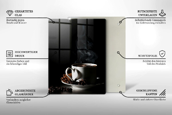 Üveg vágódeszka Egy csésze forró kávé