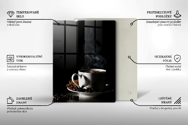 Üveg vágódeszka Egy csésze forró kávé
