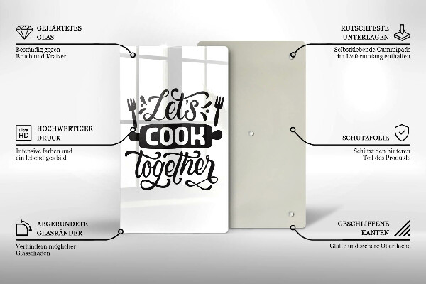 Üveg vágódeszka Let's cook together