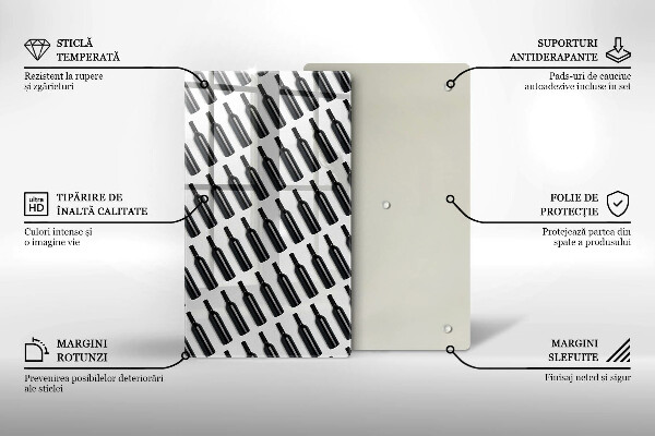 Üveg vágódeszka Fekete borosüvegek