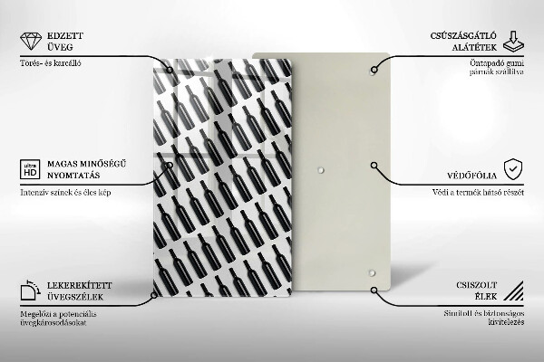 Üveg vágódeszka Fekete borosüvegek