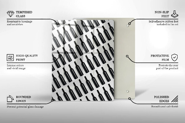 Üveg vágódeszka Fekete borosüvegek