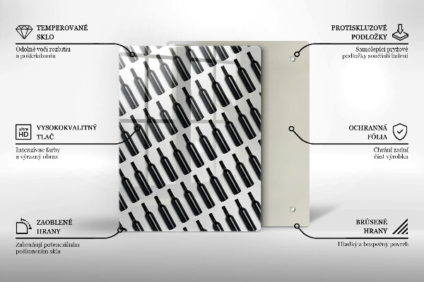 Üveg vágódeszka Fekete borosüvegek