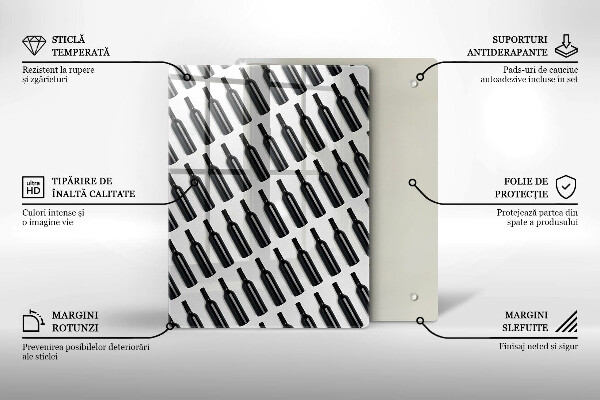 Üveg vágódeszka Fekete borosüvegek