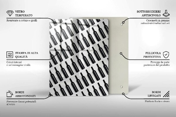 Üveg vágódeszka Fekete borosüvegek