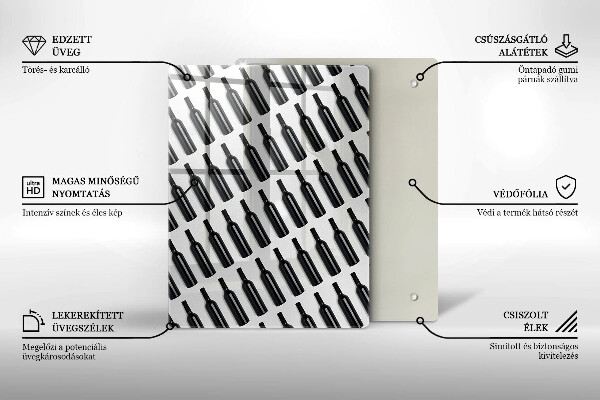 Üveg vágódeszka Fekete borosüvegek