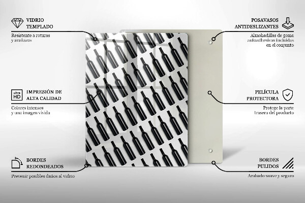 Üveg vágódeszka Fekete borosüvegek