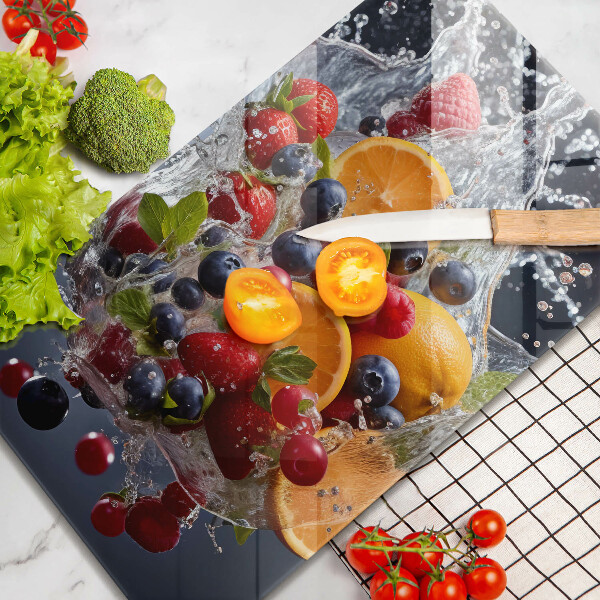 Üveg vágódeszka Gyümölcsök vízben