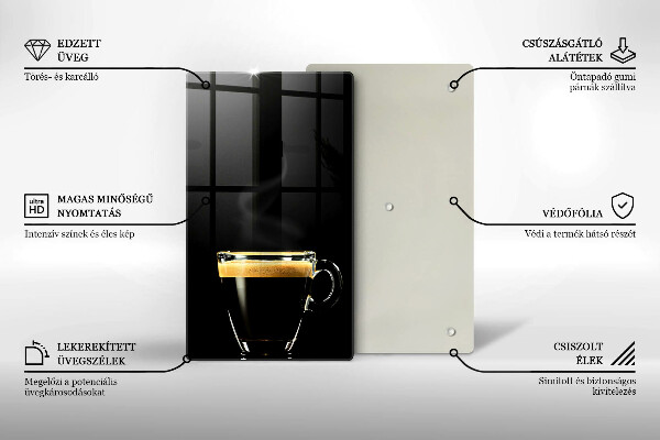 Üveg vágódeszka Egy pohár fekete kávé