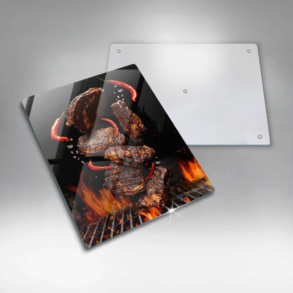 Üveg vágódeszka Hús a grillen