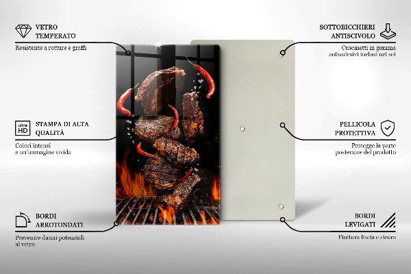 Üveg vágódeszka Hús a grillen