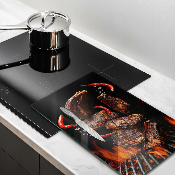 Üveg vágódeszka Hús a grillen
