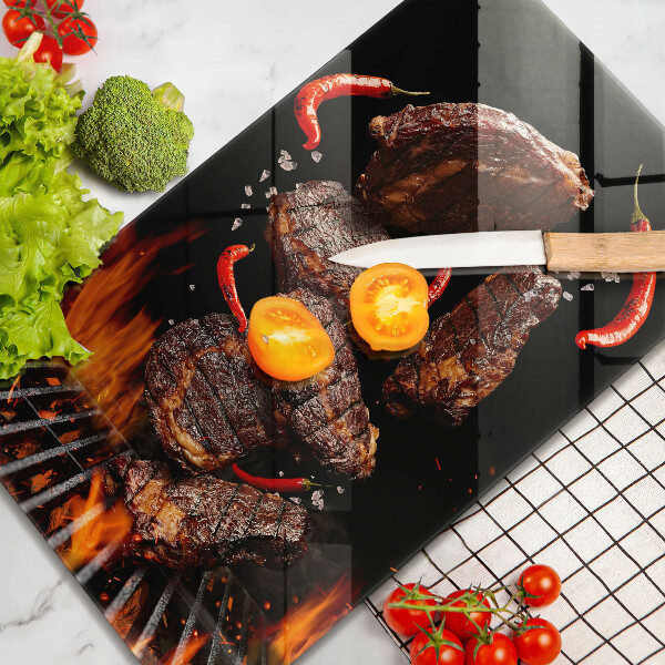 Üveg vágódeszka Hús a grillen