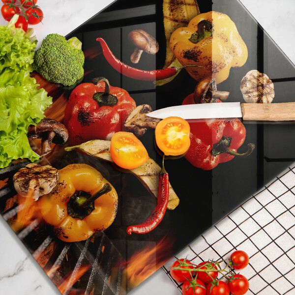 Üveg vágódeszka Zöldségek a grillen