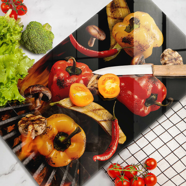 Üveg vágódeszka Zöldségek a grillen