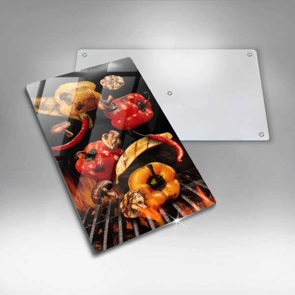 Üveg vágódeszka Zöldségek a grillen