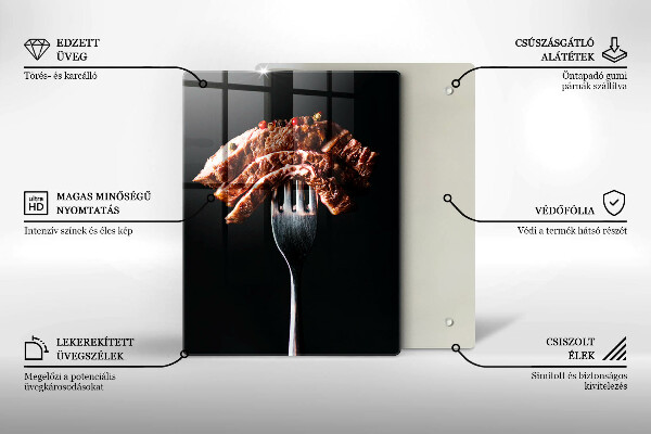 Üveg vágódeszka Hús villán