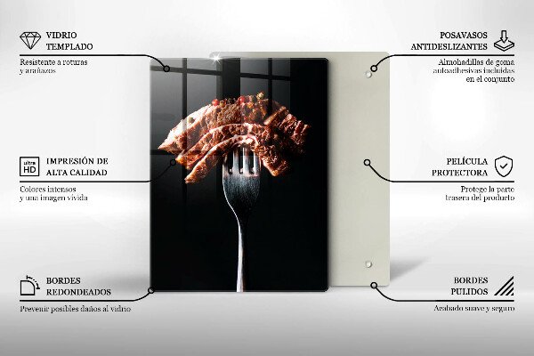 Üveg vágódeszka Hús villán