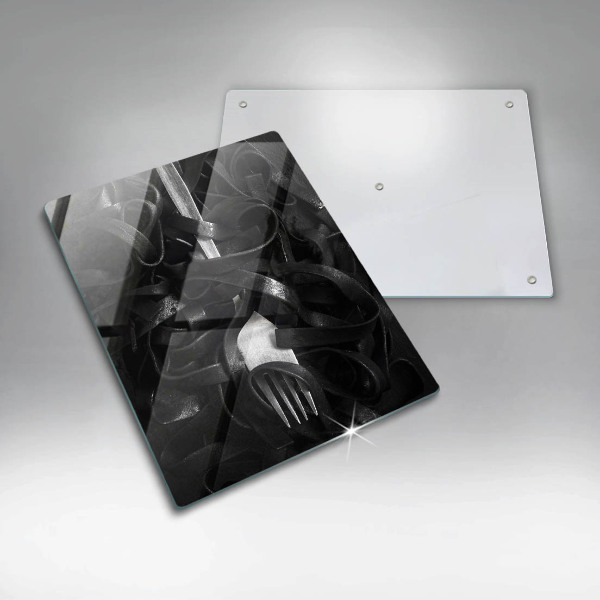 Üveg vágódeszka Fekete tészta és villa