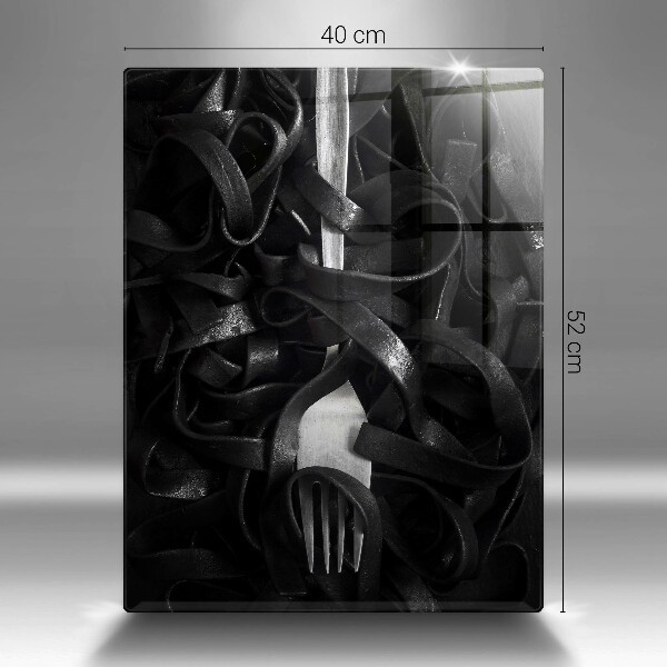 Üveg vágódeszka Fekete tészta és villa