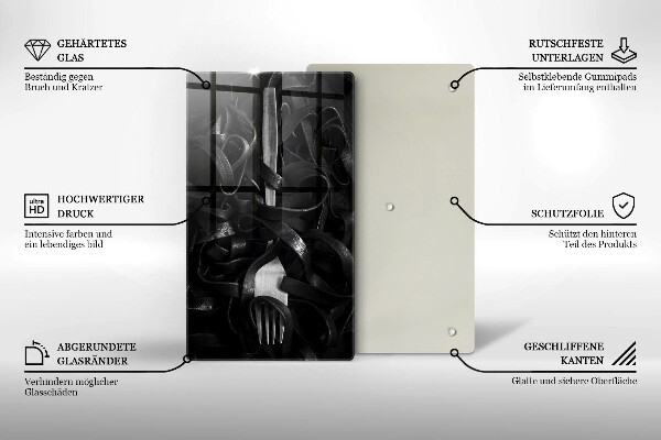 Üveg vágódeszka Fekete tészta és villa