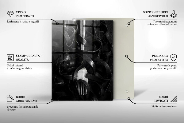 Üveg vágódeszka Fekete tészta és villa