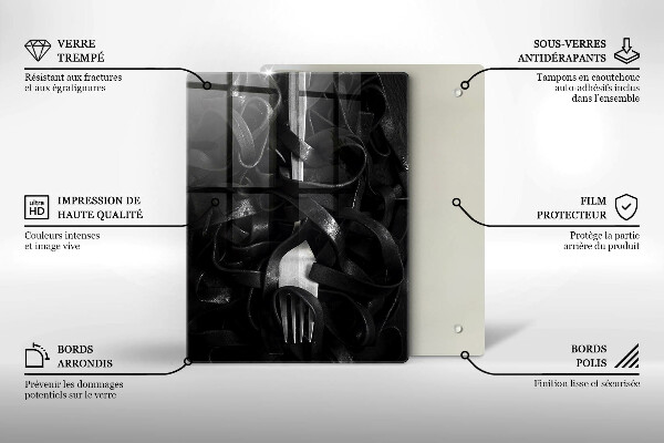 Üveg vágódeszka Fekete tészta és villa