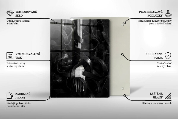 Üveg vágódeszka Fekete tészta és villa