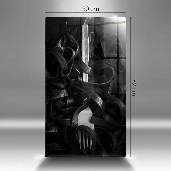 Üveg vágódeszka Fekete tészta és villa