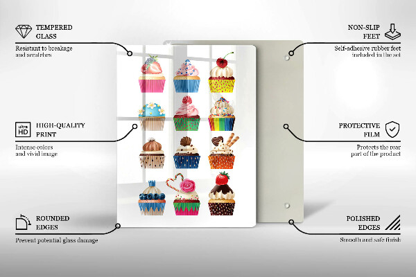 Üveg vágódeszka Cupcake illusztráció